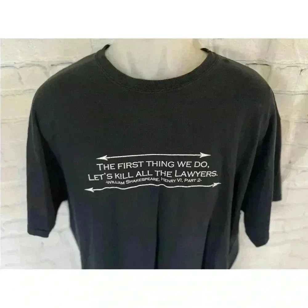 William Shakespeare black T-shirt‎ “first thing we do” quote size XL Gildan top